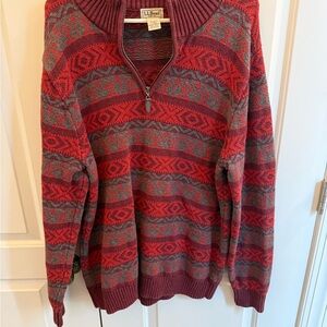 L.L. Bean Men's Wool Zip-Up Sweater in Red and Gray